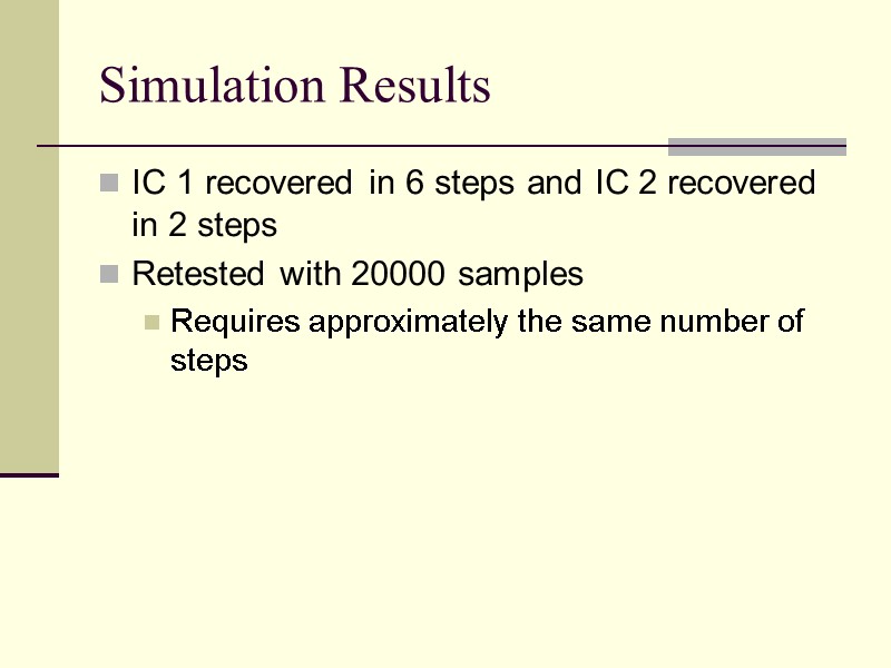 Simulation Results IC 1 recovered in 6 steps and IC 2 recovered in 2